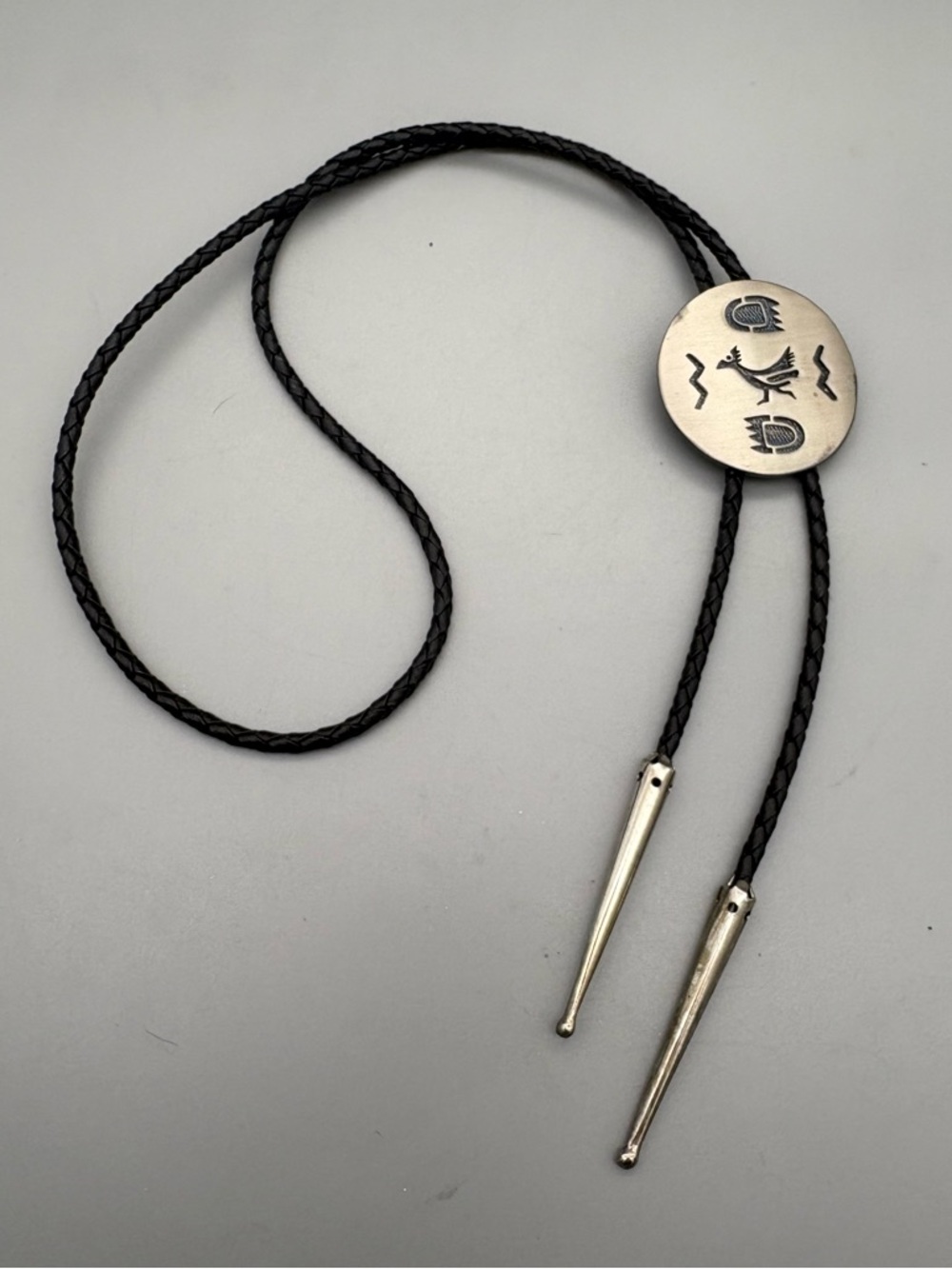 Vintage Roadrunner Bolo Tie Florenta California Etched Southwestern Pewter